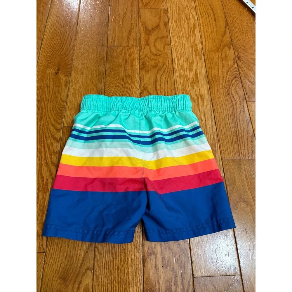 Cat & Jack‎ Boys 3T Rainbow Striped Swim Trunks Teal Blue Orange Board Shorts